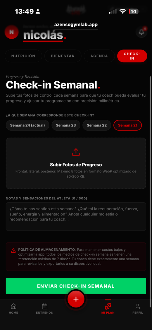CHECK-IN DE ATLETAS SEMANAL